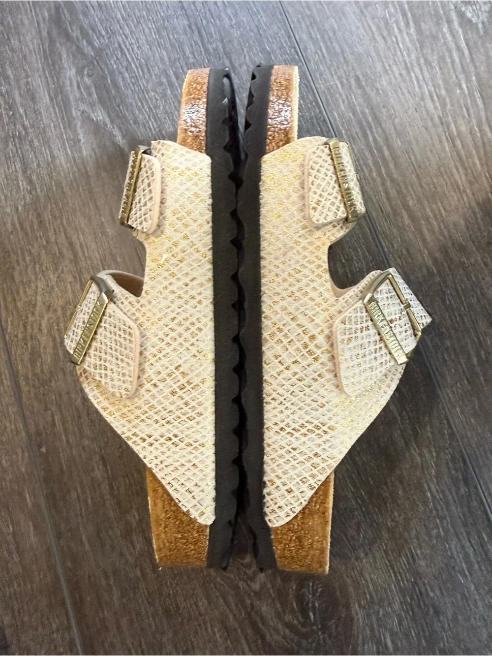 NWOB Birkenstock Arizona Shiny Python Sandals – Eggshell/Gold - 37